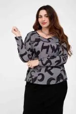 ⁦מרלנה - טופ וי ארוך פרינט⁩ – תמונה ⁦2⁩
