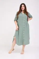 ⁦מיה - שמלת אריג כפתורים⁩ – תמונה ⁦2⁩
