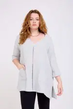 ⁦גון - טוניקת פשתן וי כיס⁩ – תמונה ⁦9⁩