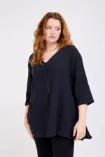 ⁦גון - טוניקת פשתן וי כיס⁩ – תמונה ⁦6⁩