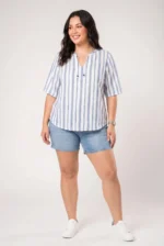 ⁦מורן - חולצת אריג פס כותנ⁩ – תמונה ⁦2⁩